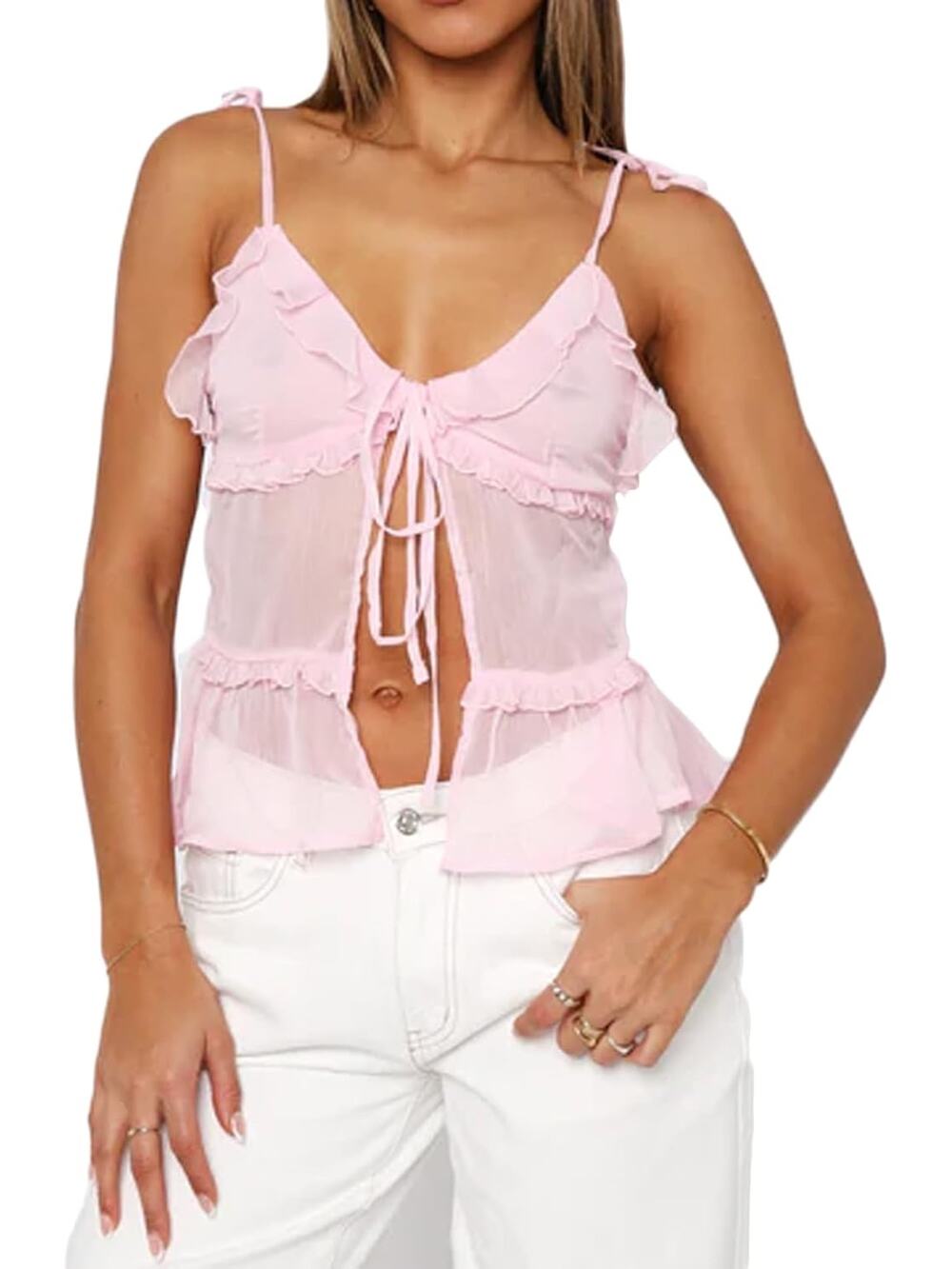 NWT White Fox Babydoll Still Sleepless Tank Coquette Pink Sheer Fairycore Y2K S